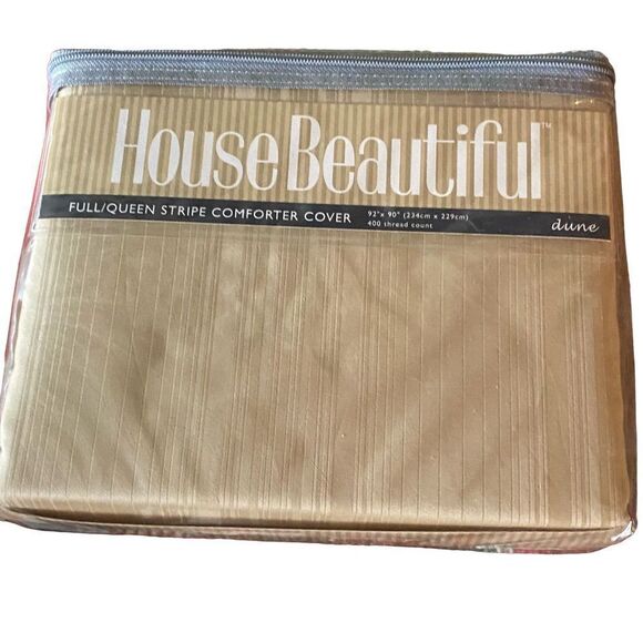 House beautiful Full/Queen duvet cover 400 thread count dune stripe NWT 92x90 - Picture 2 of 3
